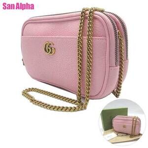 Gucci GG Marmont Double Shoulder Bag Zip Bamboo Chain Pink